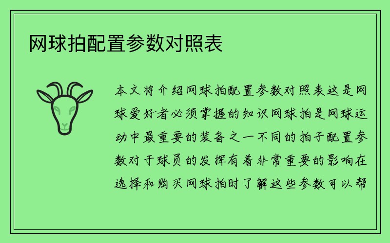 网球拍配置参数对照表